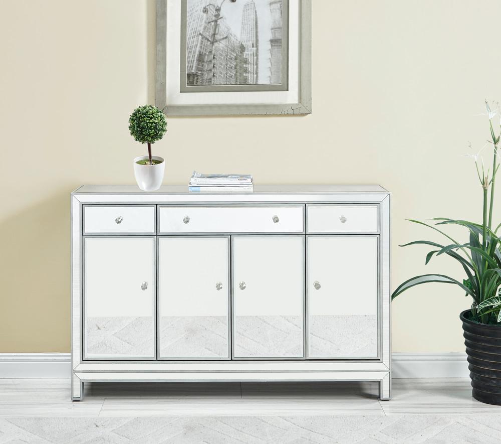 Elegant Furniture & Lighting - Reflexion Buffet Cabinet 3 drawers 4 doors 56in. W x 13in. D x 36in. H in antique silver paint - MF72001 veiw 2