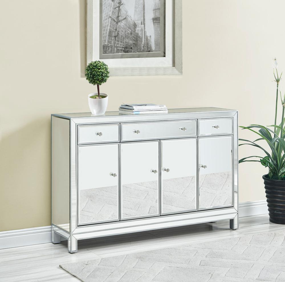 Elegant Furniture & Lighting - Reflexion Buffet Cabinet 3 drawers 4 doors 56in. W x 13in. D x 36in. H in antique silver paint - MF72001 veiw 3