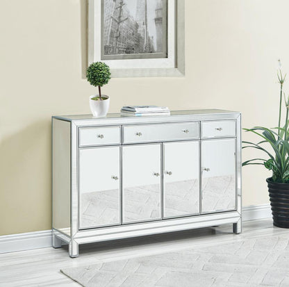 Elegant Furniture & Lighting - Reflexion Buffet Cabinet 3 drawers 4 doors 56in. W x 13in. D x 36in. H in antique silver paint - MF72001 veiw 3