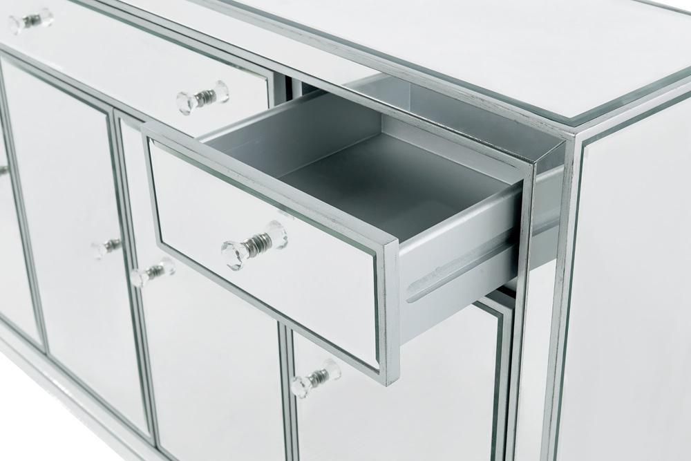 Elegant Furniture & Lighting - Reflexion Buffet Cabinet 3 drawers 4 doors 56in. W x 13in. D x 36in. H in antique silver paint - MF72001 veiw 7