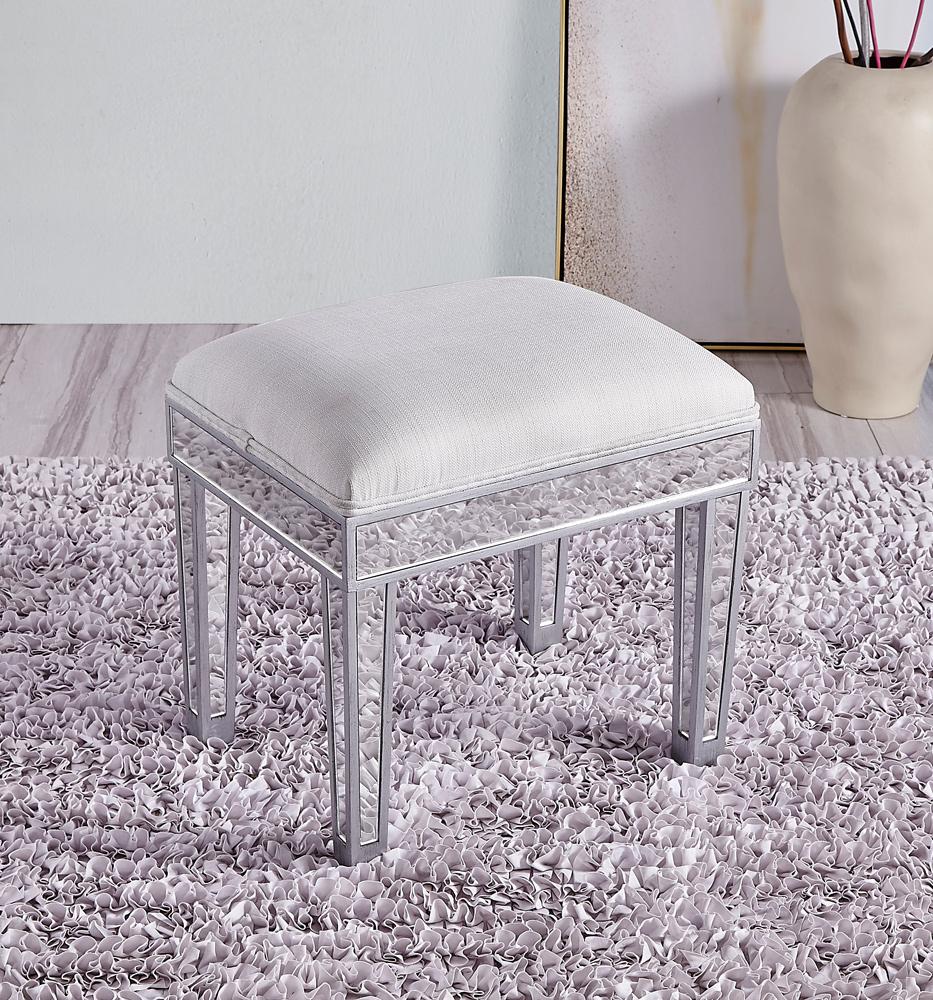 Elegant Furniture & Lighting - Reflexion Dressing stool 18in. Wx 14in. D x 18in. H in antique silver paint - MF72007 veiw 2