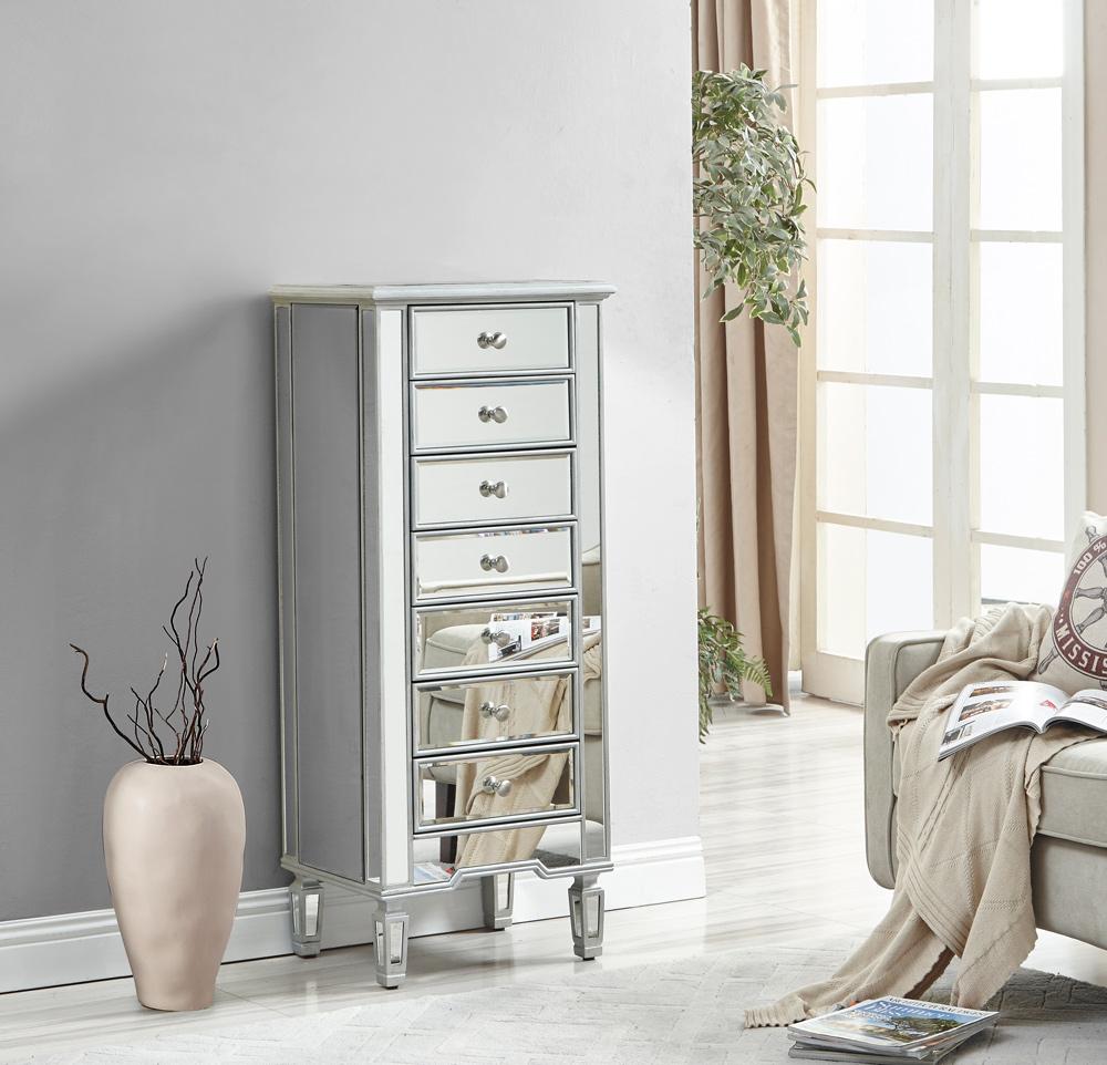 Elegant Furniture & Lighting - Reflexion Lingerie Chest 7 drawers 20in. W x 15in. D x 48in. H in antique silver paint - MF6-1047S veiw 3