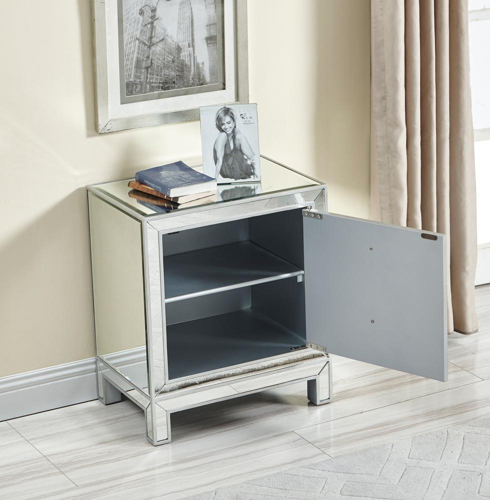 Elegant Furniture & Lighting - Reflexion Nightstand 1 door 21in. W x 14in. D x 24in. H in antique silver paint - MF72016 veiw 2