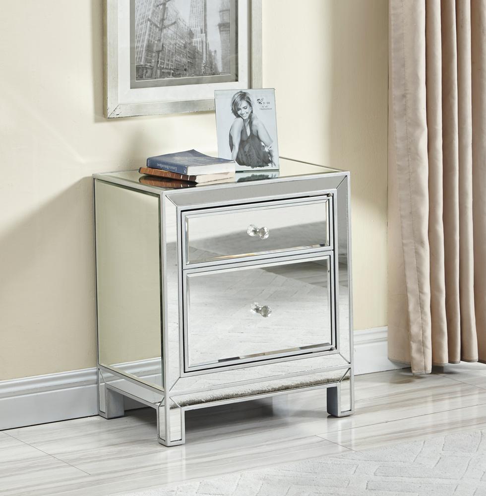 Elegant Furniture & Lighting - Reflexion Nightstand 1 door 21in. W x 14in. D x 24in. H in antique silver paint - MF72016 veiw 3