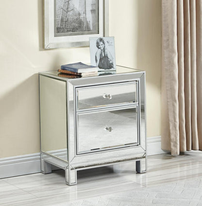 Elegant Furniture & Lighting - Reflexion Nightstand 1 door 21in. W x 14in. D x 24in. H in antique silver paint - MF72016 veiw 3
