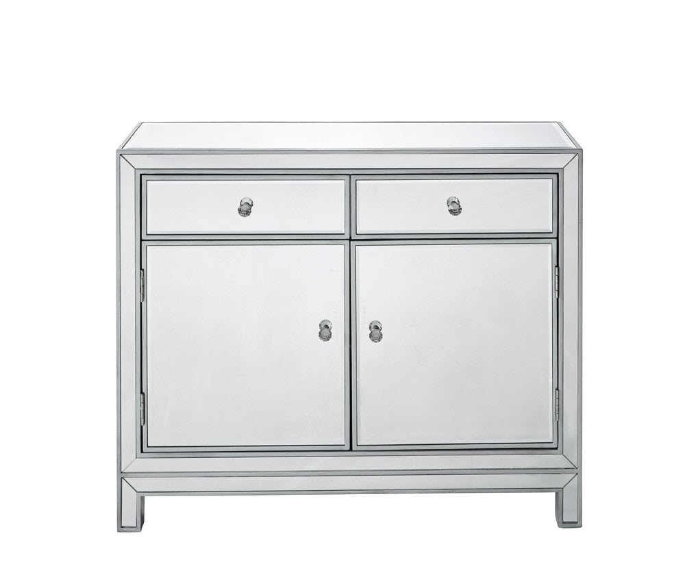 Elegant Furniture & Lighting - Reflexion Nightstand 2 drawers 2 doors 38in. W x 12in. D x 32in. H in antique silver paint - MF72002 veiw 1