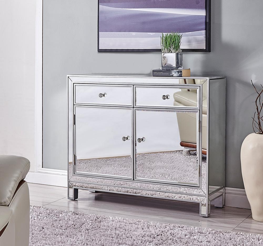 Elegant Furniture & Lighting - Reflexion Nightstand 2 drawers 2 doors 38in. W x 12in. D x 32in. H in antique silver paint - MF72002 veiw 2