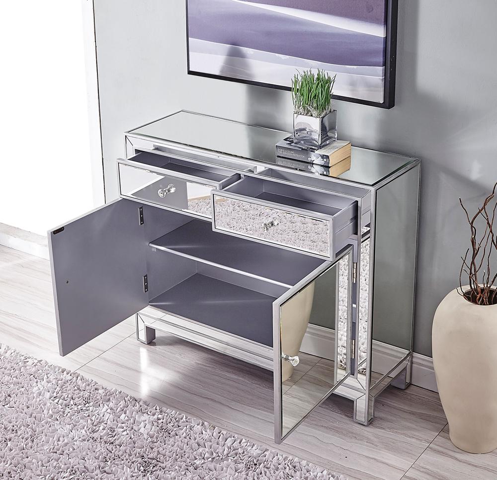 Elegant Furniture & Lighting - Reflexion Nightstand 2 drawers 2 doors 38in. W x 12in. D x 32in. H in antique silver paint - MF72002 veiw 3