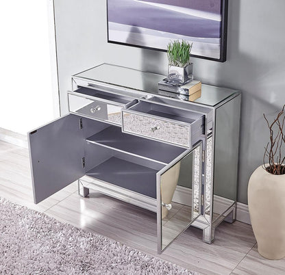 Elegant Furniture & Lighting - Reflexion Nightstand 2 drawers 2 doors 38in. W x 12in. D x 32in. H in antique silver paint - MF72002 veiw 3