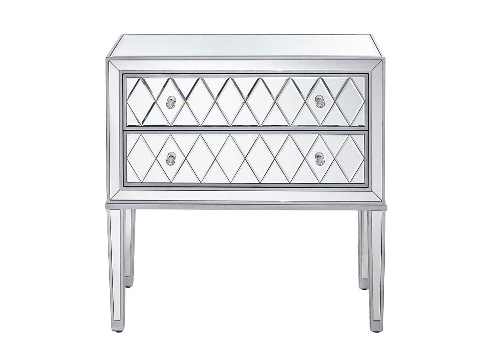 Elegant Furniture & Lighting - Reflexion Nightstand 2 drawers 34in. W x 16in. D x 34in. H in antique silver paint - MF72045 veiw 1