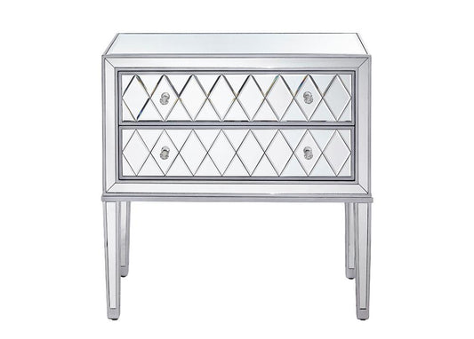 Elegant Furniture & Lighting - Reflexion Nightstand 2 drawers 34in. W x 16in. D x 34in. H in antique silver paint - MF72045 veiw 1