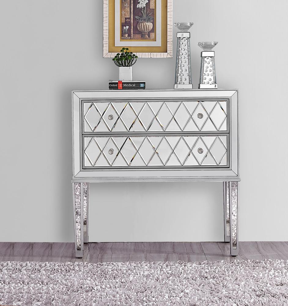 Elegant Furniture & Lighting - Reflexion Nightstand 2 drawers 34in. W x 16in. D x 34in. H in antique silver paint - MF72045 veiw 2