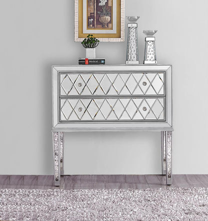 Elegant Furniture & Lighting - Reflexion Nightstand 2 drawers 34in. W x 16in. D x 34in. H in antique silver paint - MF72045 veiw 2