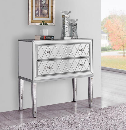Elegant Furniture & Lighting - Reflexion Nightstand 2 drawers 34in. W x 16in. D x 34in. H in antique silver paint - MF72045 veiw 3