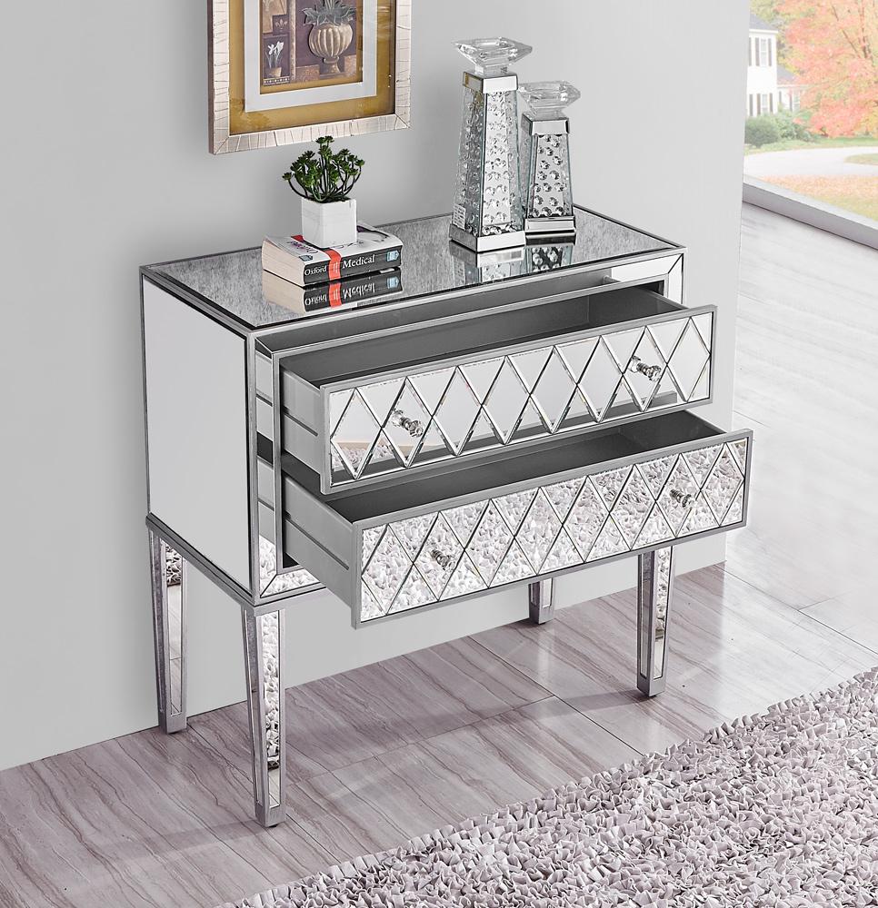 Elegant Furniture & Lighting - Reflexion Nightstand 2 drawers 34in. W x 16in. D x 34in. H in antique silver paint - MF72045 veiw 11