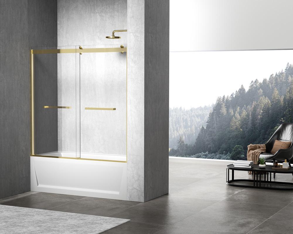 Elegant Furniture & Lighting - Ross Frameless tub door 60 x 60 Brushed Gold - TD222-6060BGD view 2