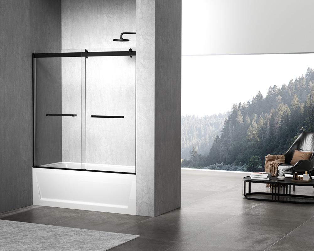 Elegant Furniture & Lighting - Ross Frameless tub door 60 x 60 Matte Black - TD222-6060MBK view 2