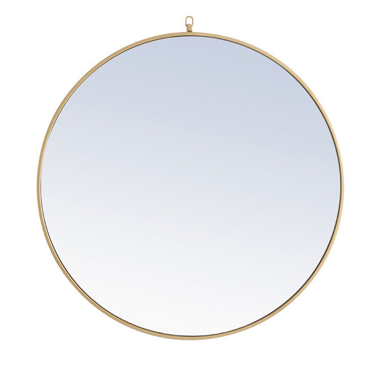 Elegant Furniture & Lighting - Rowan Metal frame Round Mirror with decorative hook 36 inch Brass finish - MR4062BR view 1