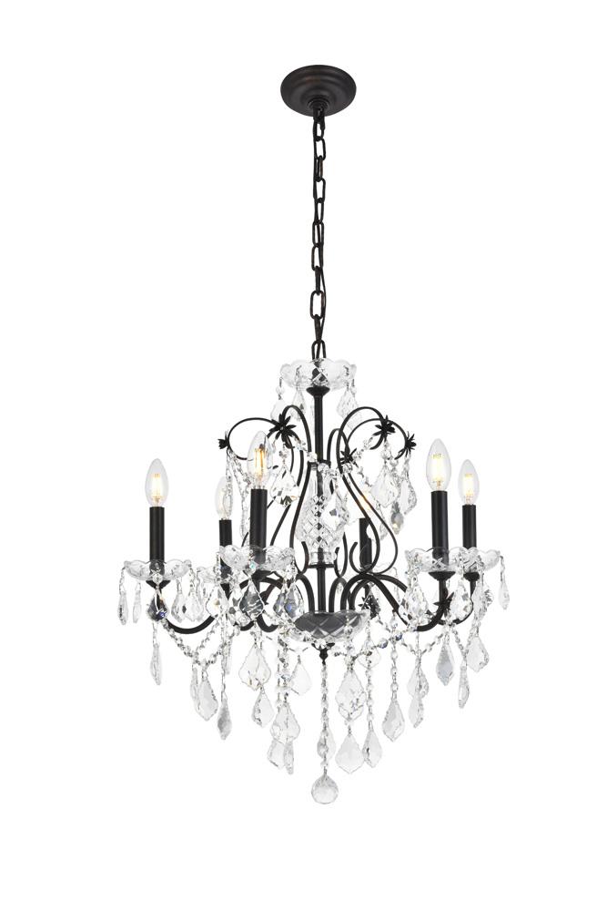 Elegant Furniture & Lighting - St. Francis 6 light Dark Bronze Chandelier Clear Royal Cut Crystal - V2015D24DB/RC veiw 1