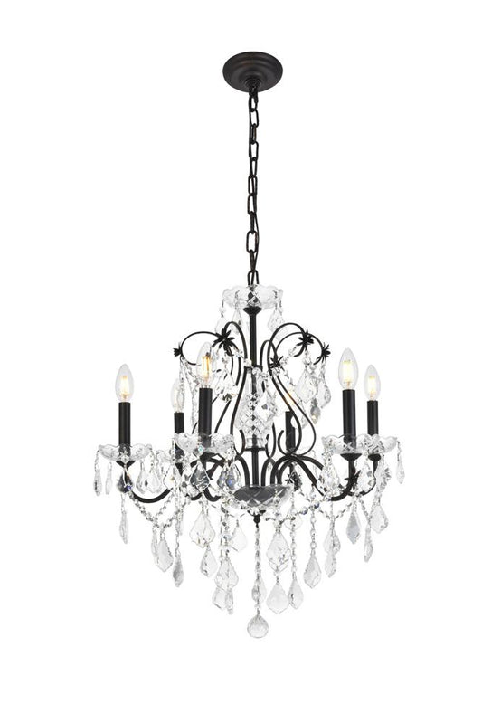 Elegant Furniture & Lighting - St. Francis 6 light Dark Bronze Chandelier Clear Royal Cut Crystal - V2015D24DB/RC veiw 1