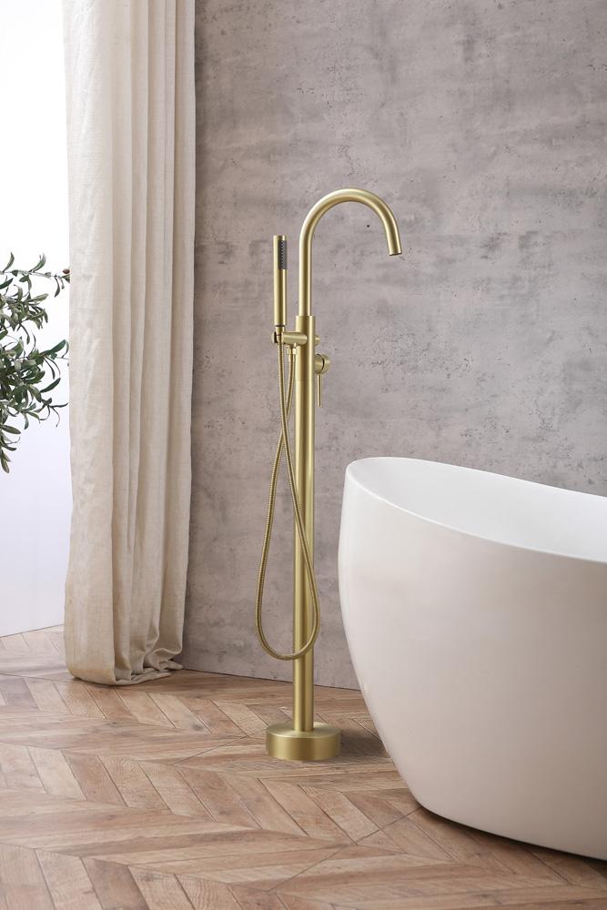 Elegant Furniture & Lighting - Steven Floor Mounted Roman Tub Faucet with Handshower in Brushed Gold - FAT-8001BGD view 3