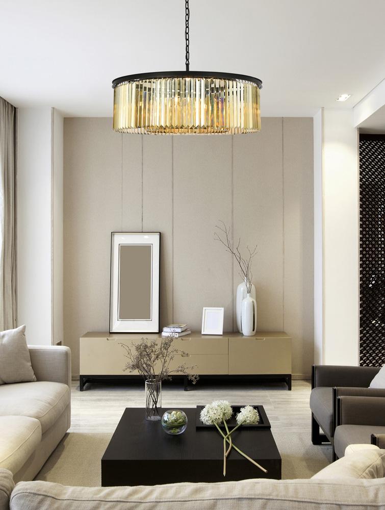 Elegant Furniture & Lighting - Sydney 10 light Matte Black Chandelier Golden Teak (Smoky) Royal Cut Crystal - 1238G43MB-GT/RC veiw 1