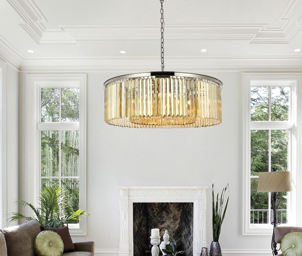 Elegant Furniture & Lighting - Sydney 10 light polished nickel Chandelier Golden Teak (Smoky) Royal Cut Crystal - 1238G43PN-GT/RC veiw 1