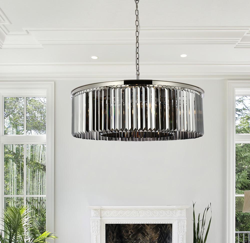 Elegant Furniture & Lighting - Sydney 10 light polished nickel Chandelier Silver Shade (Grey) Royal Cut Crystal - 1238G43PN-SS/RC veiw 1