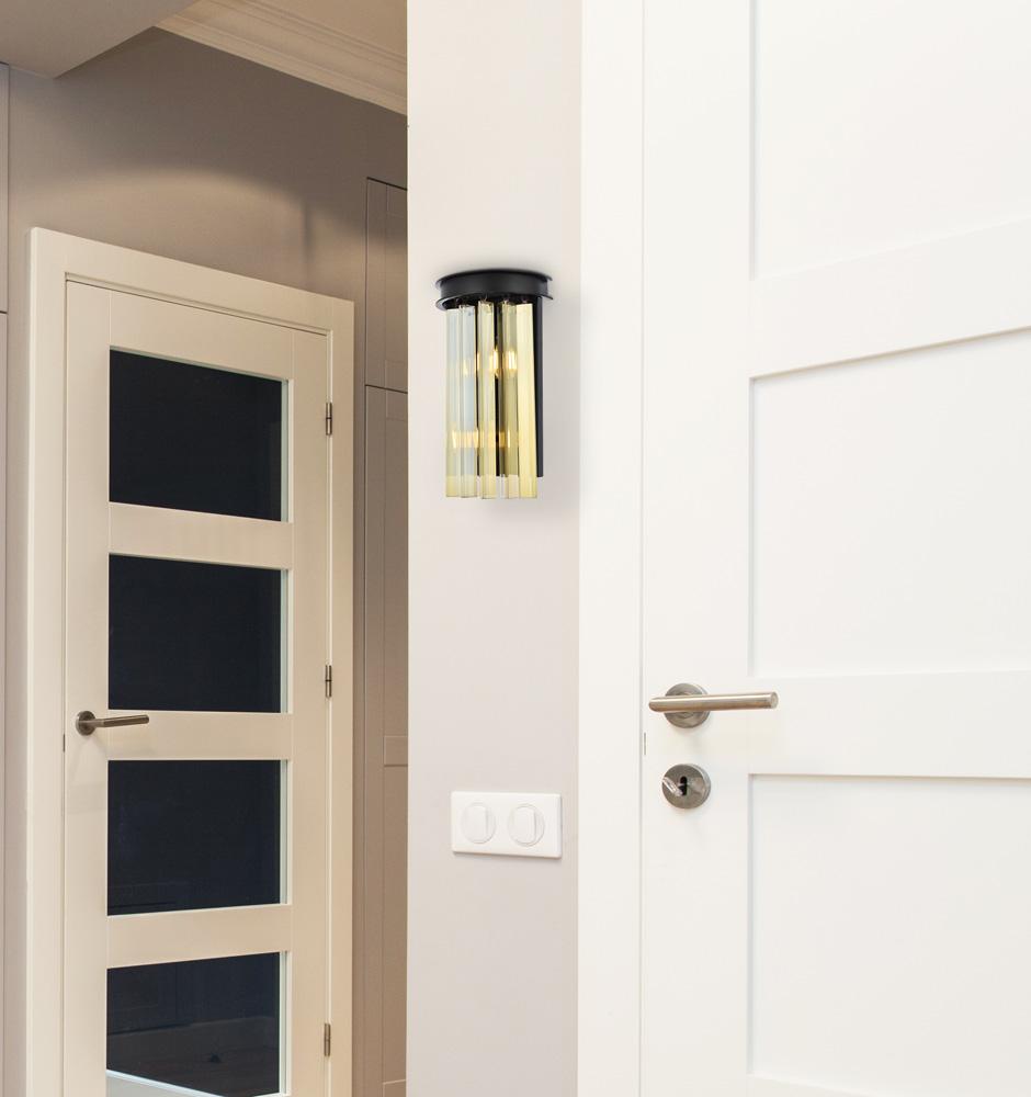 Elegant Furniture & Lighting - Sydney 2 light Matte Black Wall Sconce Golden Teak (Smoky) Royal Cut Crystal - 1208W8MB-GT/RC veiw 1
