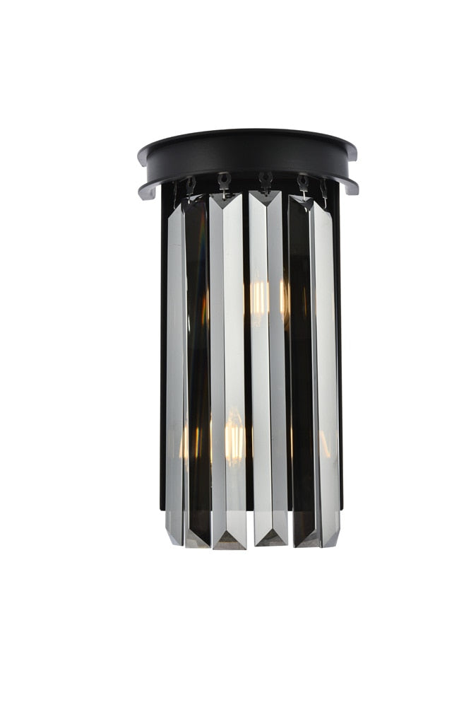 Elegant Furniture & Lighting - Sydney 2 light Matte Black Wall Sconce Silver Shade (Grey) Royal Cut Crystal - 1238W8MB-SS/RC veiw 1