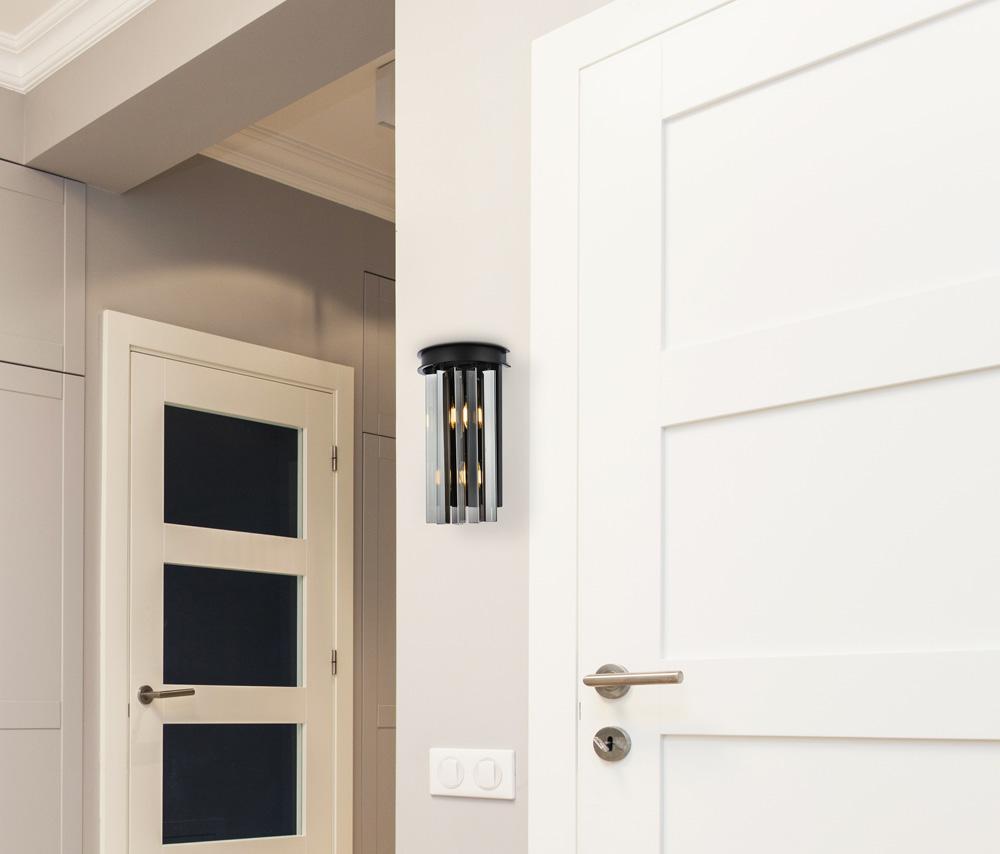 Elegant Furniture & Lighting - Sydney 2 light Matte Black Wall Sconce Silver Shade (Grey) Royal Cut Crystal - 1208W8MB-SS/RC veiw 1