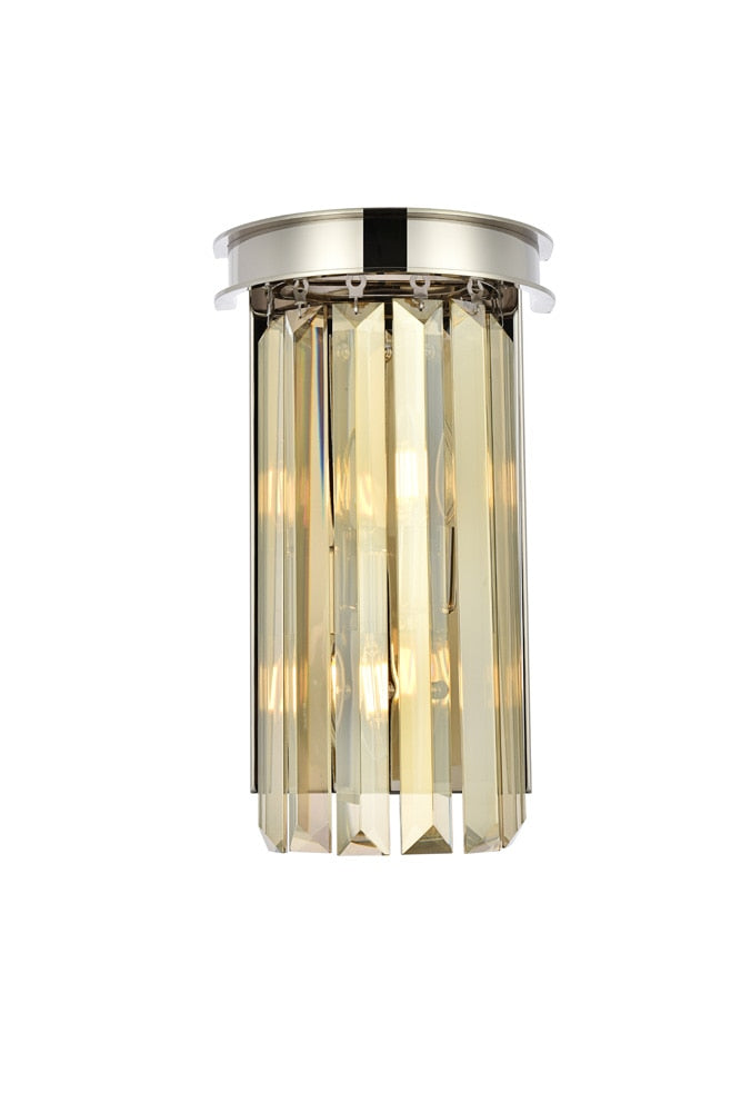 Elegant Furniture & Lighting - Sydney 2 light polished nickel Wall Sconce Golden Teak (Smoky) Royal Cut Crystal - 1238W8PN-GT/RC veiw 1