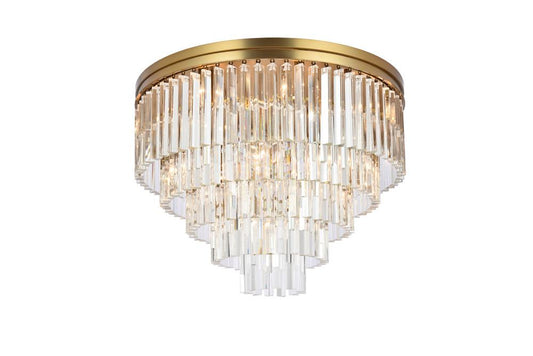 Elegant Furniture & Lighting - Sydney 32 inch round crystal flush mount in satin gold - 1201F32SG/RC veiw 1