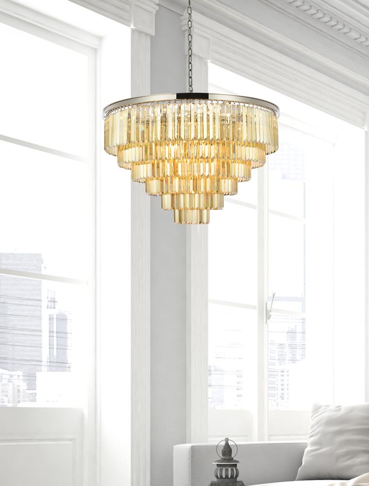 Elegant Furniture & Lighting - Sydney 33 light polished nickel Chandelier Golden Teak (Smoky) Royal Cut Crystal - 1231D44PN-GT/RC veiw 1