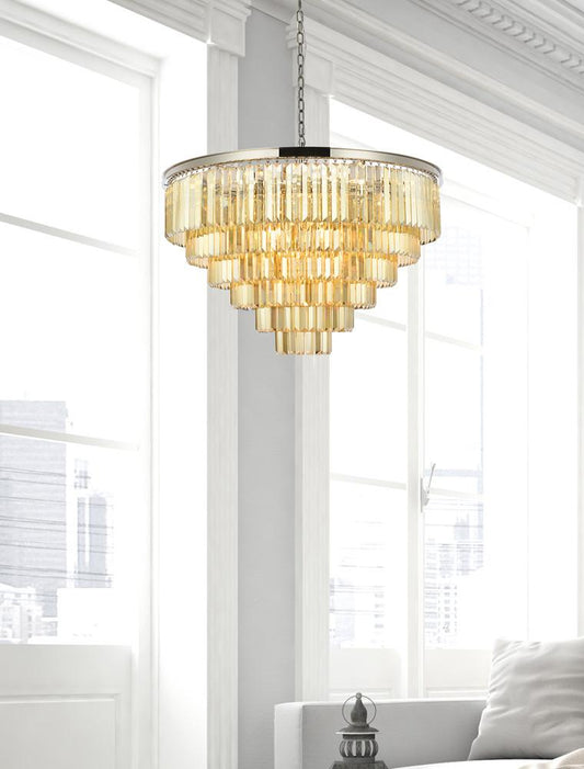 Elegant Furniture & Lighting - Sydney 33 light polished nickel Chandelier Golden Teak (Smoky) Royal Cut Crystal - 1231D44PN-GT/RC veiw 1