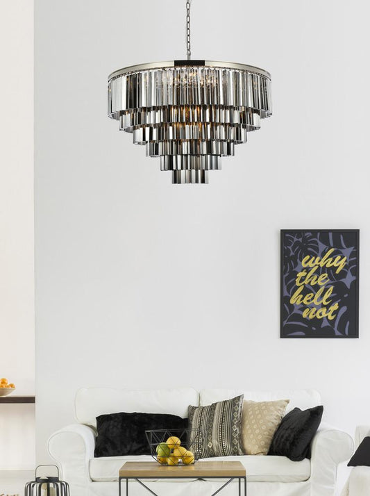 Elegant Furniture & Lighting - Sydney 33 light polished nickel Chandelier Silver Shade (Grey) Royal Cut Crystal - 1201D44PN-SS/RC veiw 1