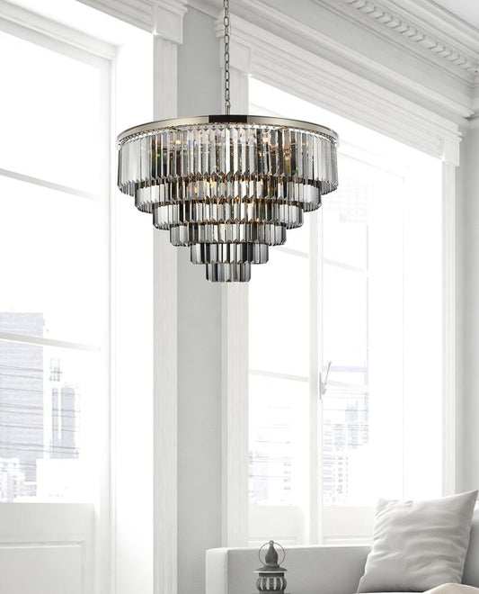 Elegant Furniture & Lighting - Sydney 33 light polished nickel Chandelier Silver Shade (Grey) Royal Cut Crystal - 1231D44PN-SS/RC veiw 1