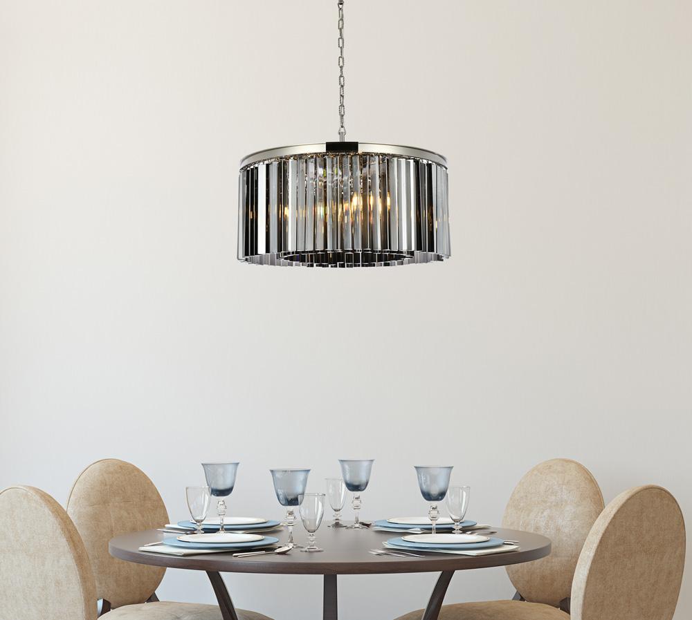 Elegant Furniture & Lighting - Sydney 8 light polished nickel Chandelier Silver Shade (Grey) Royal Cut Crystal - 1208D31PN-SS/RC veiw 1