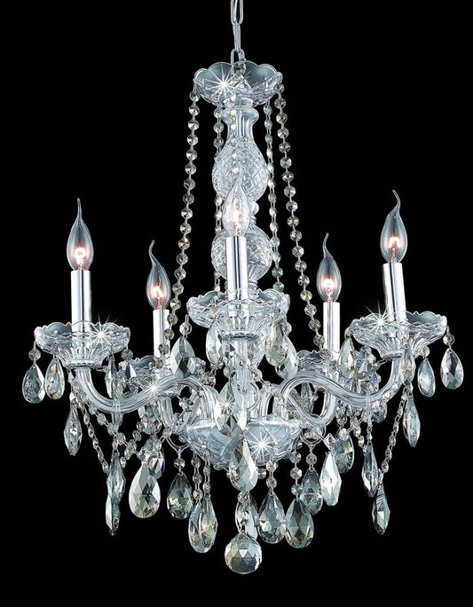 Elegant Furniture & Lighting - Verona 5 light Chrome Chandelier Golden Teak (Smoky) Royal Cut Crystal - 7955D21C-GT/RC veiw 1