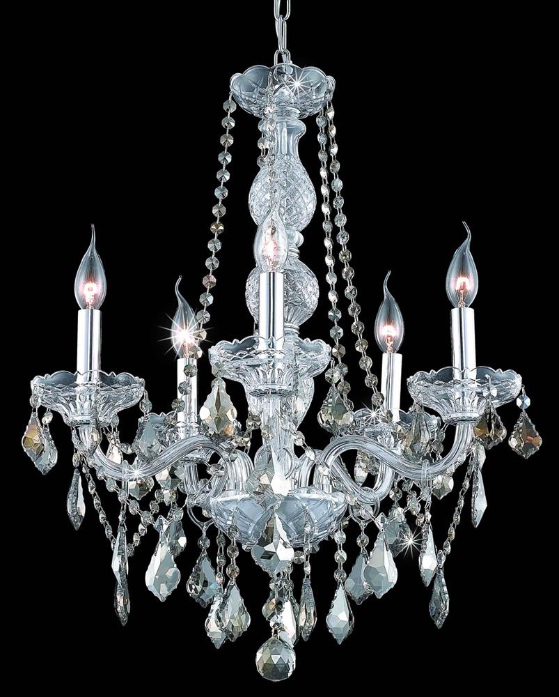 Elegant Furniture & Lighting - Verona 5 light Chrome Chandelier Golden Teak (Smoky) Royal Cut Crystal - V7855D21C-GT/RC veiw 1