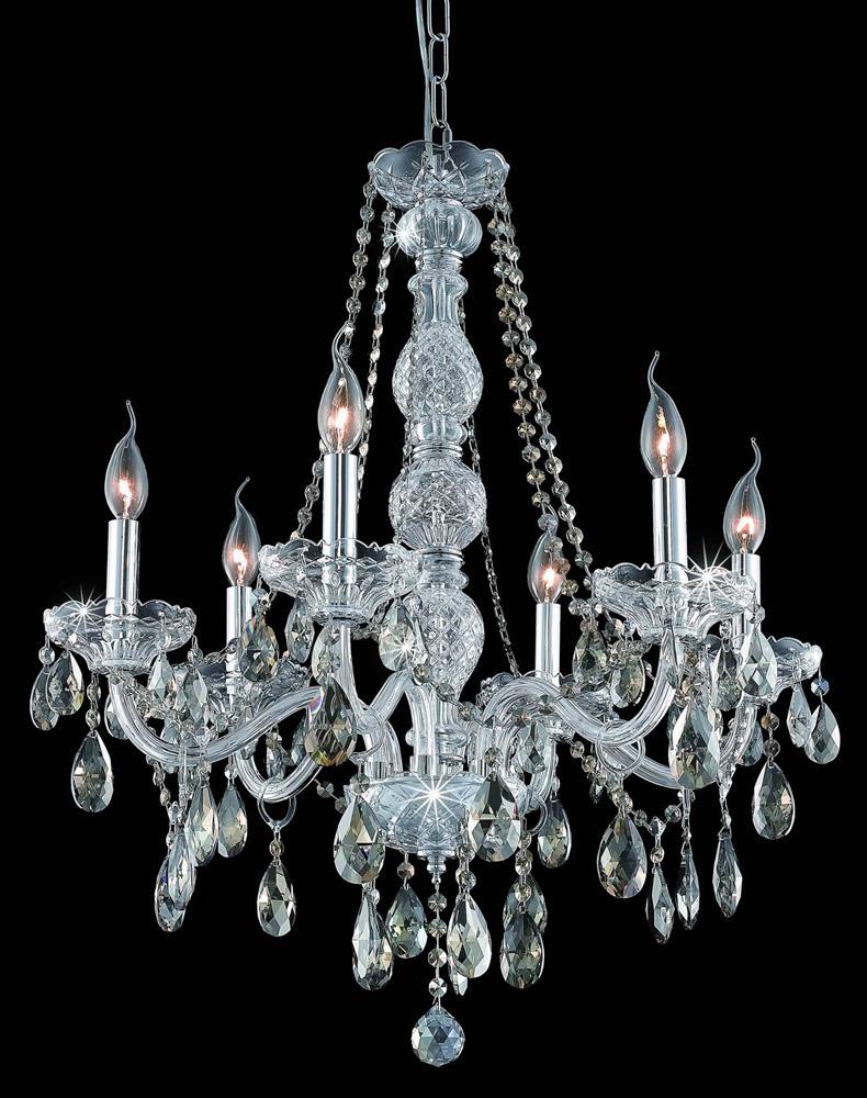Elegant Furniture & Lighting - Verona 6 light Chrome Chandelier Golden Teak (Smoky) Royal Cut Crystal - 7956D24C-GT/RC veiw 1
