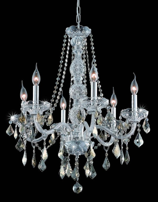 Elegant Furniture & Lighting - Verona 6 light Chrome Chandelier Golden Teak (Smoky) Royal Cut Crystal - V7856D24C-GT/RC veiw 1