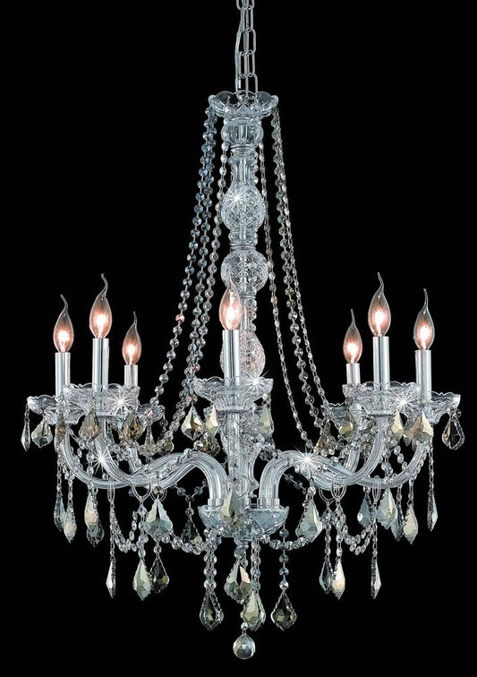 Elegant Furniture & Lighting - Verona 8 light Chrome Chandelier Golden Teak (Smoky) Royal Cut Crystal - V7858D28C-GT/RC veiw 1