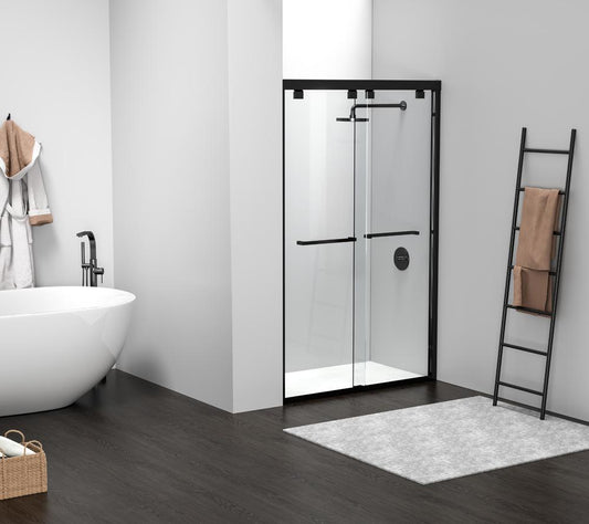 Elegant Furniture & Lighting - Warren Semi-frameless shower door 48 x 76 Matte Black - SD303-4876MBK view 2