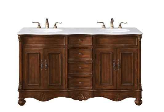 Elegant Furniture & Lighting - Windsor 60 inch Double Bathroom vanity in Teak with ivory white engineered marble - VF-1048-VW veiw 1