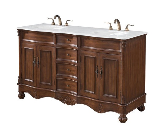 Elegant Furniture & Lighting - Windsor 60 inch Double Bathroom vanity in Teak with ivory white engineered marble - VF-1048-VW veiw 2