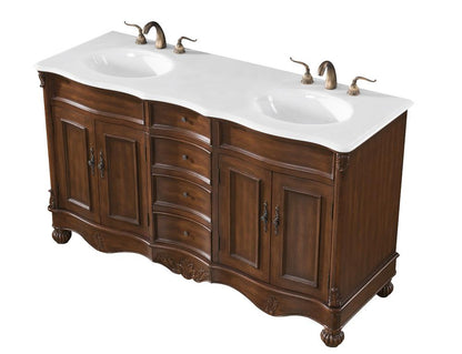 Elegant Furniture & Lighting - Windsor 60 inch Double Bathroom vanity in Teak with ivory white engineered marble - VF-1048-VW veiw 3