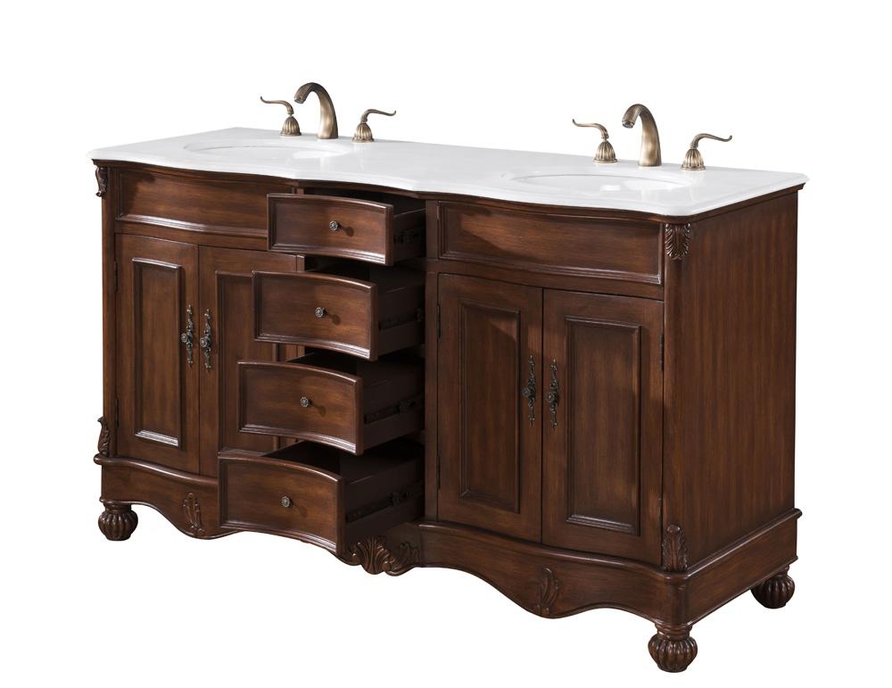 Elegant Furniture & Lighting - Windsor 60 inch Double Bathroom vanity in Teak with ivory white engineered marble - VF-1048-VW veiw 4
