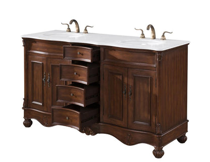 Elegant Furniture & Lighting - Windsor 60 inch Double Bathroom vanity in Teak with ivory white engineered marble - VF-1048-VW veiw 4