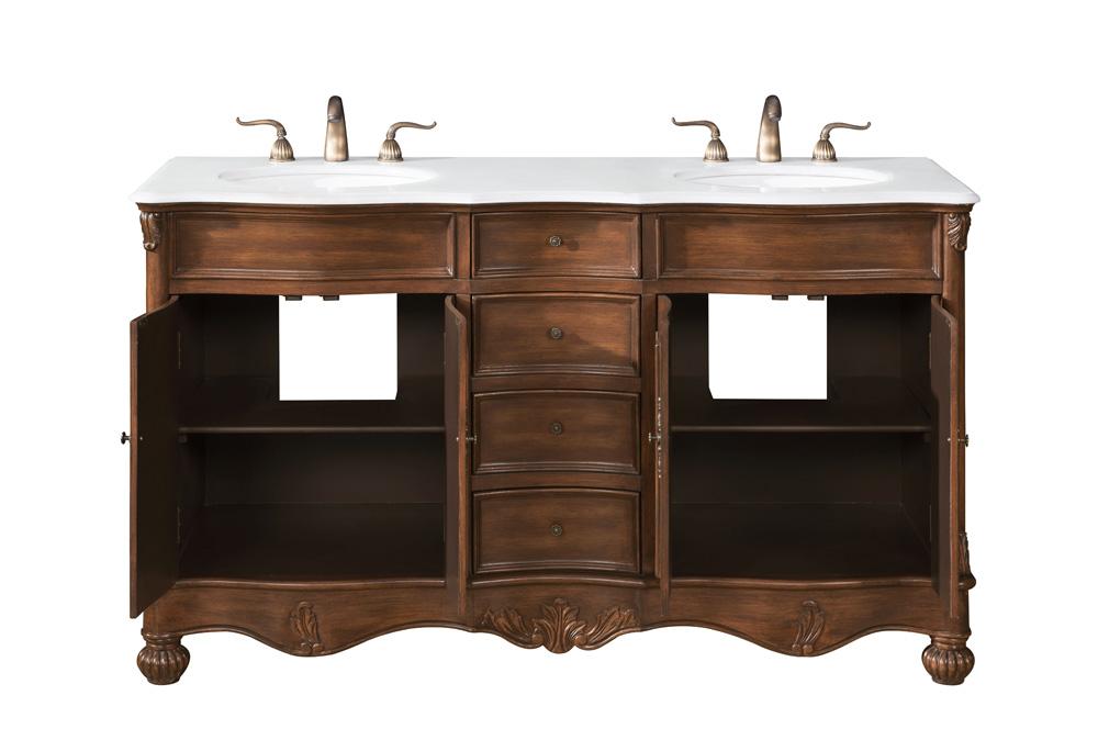 Elegant Furniture & Lighting - Windsor 60 inch Double Bathroom vanity in Teak with ivory white engineered marble - VF-1048-VW veiw 5